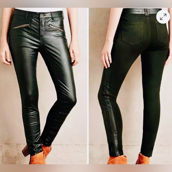 Anthropologie‎ Pilcro and the Letterpress Vegan Leather Moto Pants Black Size 32 - Picture 1 of 12
